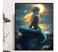 Diamond Painting SirèNe Diamond Painting Adulte, Peinture Diamant OcéAn Peinture Diamant Adulte 5D DIY Complète Cristal Strass Point de Croix Kit pour Decoration Murale, Cadeau 90x120CM -hjw250837