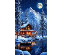 Diamond Painting Snowmass Lake Lodge,Kit de Peinture Diamant Complet pour Adultes,5D Square Drill Strass Broderie Diamant,DIY Cristal Point de Croix Diamond Art pour Maison Murale Décor 80x170 cm
