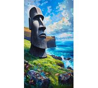 Diamond Painting Statue Peinture Diamant Adulte 40x70cm Diamond Painting Grand Format Île Pâques Broderie Diamant Kit Complet Full Diamond Painting Accessoires Kits pour Adultes Décoration Intérieur