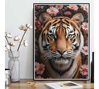 Diamond Painting Tigre Diamond Painting Adulte, Peinture Diamant Fleurs Broderie Diamant 5D DIY Diamant Mosaik Strass Point de Croix Loisirs Créatifs pour Decoration Murale 60 x 80 cm -ly250820P