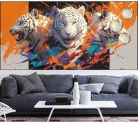 Diamond Painting Tigre Diamond Painting Enfant Graffiti Broderie Diamant Débutant DIY Peinture Diamant Adulte Activité Manuelle Cristal Art Puzzle Perles Point de Croix Décor Cadeau 100x300cm QL-132