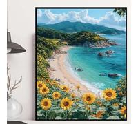 Diamond Painting Tournesols Diamond Painting Adulte, Peinture Diamant OcéAn Peinture Diamant Adulte 5D DIY Complète Cristal Strass Point de Croix Kit pour Decoration Murale, Cadeau 40x50cm -hjw2508XI