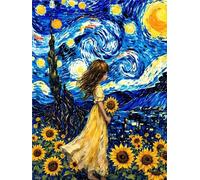 Diamond Painting Tournesols Van Gogh Diamant Painting Kit Complet, 5D DIY Peinture Diamant Adulte Loisirs Créatifs Diamant Artisanat Strass Point de Croix Painting pour Décoration Murale 35x50cm P-214