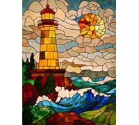 Diamond Painting Vagues de l'océan Diamond Painting Adulte Enfant, DIY Broderie Diamant Kit Complet Phare, Peinture Diamant Artisanat Strass Point de Croix Art Set, pour Décor Maison 20x30 cm W-4226