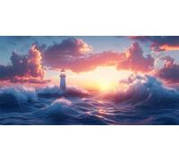Diamond Painting vagues Diamond Painting Enfant Coucher de soleil Activité Manuelle Adulte Mosaique Loisir Creatif 5D DIY Broderie Diamant Kit, Cadeau Fille 10 ans, Décoration Murale, 70x140cm s-88