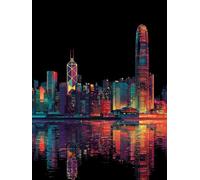 Diamond Painting Ville, 5D DIY Diamond Painting Enfant Vue Nocturne, 5D Carré Diamant Point de Croix Kits, DIY Peinture Diamant Adulte, Loisirs Créatifs Adultes Kits, Decoration Maison, 40x50cm V-3973