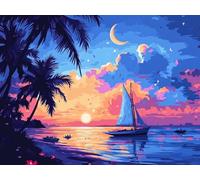 Diamond Painting Voilier Diamond Painting Enfant, Diamant Painting Coucher De Soleil Broderie Diamant Kit Complet, Diamant Point de Croix Cristal Painting pour Decoration Maison Chambre Murale 30x40cm