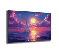 Diamond Painting Voilier Lune, Kit Peinture Adulte Enfant, Diamond Painting Grand Format, Broderie Diamant Kit Complet, Cristal Art Peinture Kits, for Maisons Murale Decoration 100x135 cm L-484