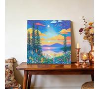 Diamond Painting Vue Nocturne Diamant Painting Adulte Broderie Diamant DIY Point de Croix Kit Complet, Enfants Diamond Cristal Canevas Art pour Murale Decoration Chambre Fleurs Sauvages 60x60cm s0968