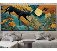 Diamond Painting Vue Nocturne Diamant Painting Adulte Léopard Broderie Diamant DIY Point de Croix Kit Complet, Diamond Tableau Artisanat Cristal Art pour Murale Decoration Chambre 90x200 cm S1094