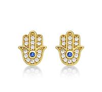 Diamond Treats Boucles d'Oreilles Argent en Main de Fatima, Boucles d'Oreilles en Hamsa contre le Mauvais Oeil pour Femme et Jeune Fille, Boucles d'Oreilles Femme Argent, Or ou Or Rose