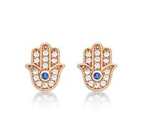 Diamond Treats Boucles d'Oreilles Argent en Main de Fatima, Boucles d'Oreilles en Hamsa contre le Mauvais Oeil pour Femme et Jeune Fille, Boucles d'Oreilles Femme Argent, Or ou Or Rose