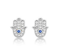 Diamond Treats Boucles d'Oreilles Argent en Main de Fatima, Boucles d'Oreilles en Hamsa contre le Mauvais Oeil pour Femme et Jeune Fille, Boucles d'Oreilles Femme Argent, Or ou Or Rose