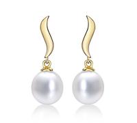 Diamond Treats Boucles d'Oreilles en Perle de Culture en Or Jaune 9 Carats, Boucles d'Oreilles Longues en Perles Blanches, Boucles d'Oreilles Perles en Or 9ct pour Femme et Jeune Fille