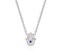 Diamond Treats Chaine Pendentif en Main de Fatma, Collier Khamsa serti de Pierres en Zirconia pour Femme et Jeune Fille, Collier Femme Argent, Or Jaune ou Or Rose