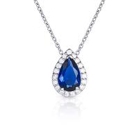 Diamond Treats Collier Pendentif Bleu Saphir en Poire en Argent Sterling 925, Collier Femme Bleu Saphir en Goutte en Argent Massif, Collier Bleu pour Femme et Jeune Fille, Bijoux Femme Argent