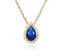 Diamond Treats Collier Pendentif Bleu Saphir en Poire en Argent Sterling 925 Plaqué Or, Collier Or Femme Bleu Saphir en Goutte, Collier Bleu pour Femme et Jeune Fille, Bijoux Femme Or Jaune