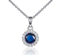 Diamond Treats Collier Pendentif en Argent 925 avec une Pierre Bleu Saphir et un Entourage en Zircons, Collier Femme en Argent Massif avec une Pierre Bleue, Bijoux Femme Argent avec Ecrin Cadeau