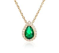 Diamond Treats Collier Pendentif Vert Emeraude en Poire en Argent Sterling 925 Plaqué Or, Collier Or Femme Vert en Goutte, Collier Vert Emeraude pour Femme et Jeune Fille, Bijoux Femme Or Jaune