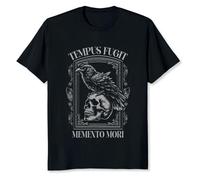 DIAMOND WHEEL Tempus Fugit Memento Mori Skull Crow Bird T-Shirt Black L
