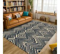 Diamonds Tapis moderne contemporain avec lignes géométriques bleu marine antidérapant doux et résistant aux taches pour salon, chambre à coucher, décoration d'intérieur 1,5 x 2,1 m