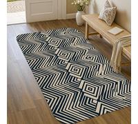 Diamonds Tapis moderne contemporain avec lignes géométriques bleu marine antidérapant esthétique, tapis rectangulaire pour buanderie, salle de bain, porte d'entrée, décoration 0,9 x 1,5 m