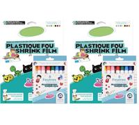 Diam's Kit Plastique Fou, 7 Feuilles thermo rétractables A4 de couleurs vives + 8 Feutres de Couleurs pour Plastique Fou (Lot de 2)