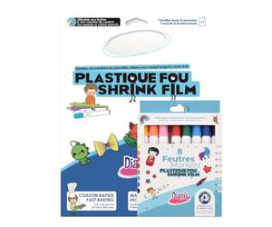 DIAM'S Kit Plastique Fou - 7 Feuilles thermo rétractables Transparentes Abrasives A4, 8 Feutres pour Plastique Fou