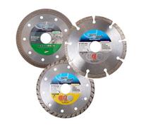 DIAMWOOD - Pack 3 Disques Diamant 125 mm - RAZOR Carrelage Marbre - RUNNER Tuile Faïence - BUILDER Béton Parpaings - Al. 22,23 mm - Carreleur Maçon