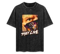 DIAN PIN KE John Carpenters They Live Movie Poster Men and Women Vintage Washed Short Sleeve T-Shirt Streetwear Loose Casual Size M