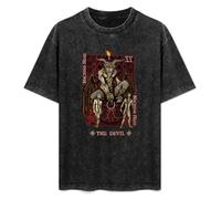 DIAN PIN KE Machine Head The Devil Card Men and Women Vintage Washed Short Sleeve T-Shirt Streetwear Loose Casual Size 3XL