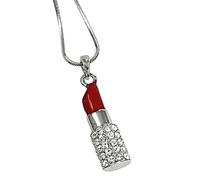 DianaL Boutique Pendentif rouge à lèvres rouge à lèvres 3D et collier de 45,7 cm dans une boîte cadeau, Cristal, Cristal rouge