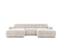 Diane - Canapé panoramique en U 6 places en velours texturé - Beige