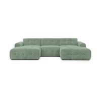 Diane - Canapé panoramique en U 6 places en velours texturé - Vert sauge