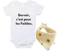Diane instant souvenir Body Bébé drole en Coton+ bavette, 3-6 mois Message 'Dormir c'est pour les Faibles', Body bébé fille et garçon, Body parfait pour 3 à 6 mois, cadeau naissance, Body nouveau né