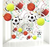Dianelhall 60 Pièces Décorations Tourbillonnantes de Sport Tourbillons Suspendus de Sport Banderoles de Plafond Sport Découpes de Basket-Ball Football Rugby Baseball Tennis avec Spirales Suspendues
