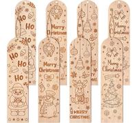 Dianelhall 8 Marque-Pages de Noël en Bois avec Gravure 18 x 4,5 cm Bonhomme de Neige Père Noël Renne Arbre de Noël Cadeau de Noël pour Amateurs de Livres Femme Homme Jour de Thanksgiving