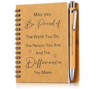 Dianelhall Set de 2 Cadeaux d'Appréciation des Employés Bloc-Notes à Spirale et Stylo à Bille en Bambou de Motivation Carnet en Papier Kraft à Spirale Cahier Ligné Inspirant pour Collègue Bureau