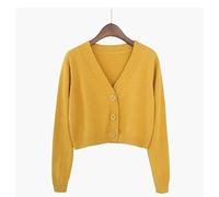 DIANN Tricoté Cropped Cardigan Femmes Coréen Pull Court Manches Longues Crop Top Col V Mode Y2k Vêtements-Jaune,S