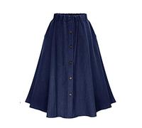 DianShaoA Feminine A-Une Ligne Toile De Jean Jupe Mesdames Taille Elastique Haute Lache Grand Ourlet Mi-Longue Bleu foncé XXL
