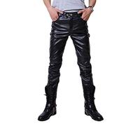 DianShaoA Homme PU Cuir Métallisé Épais Poil Doux Étanche Zippé Pantalons Slim Chaud Simple Casual Moto Pantalon
