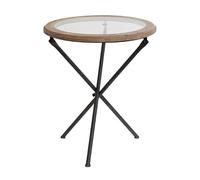 DIANXI Canapé Table Basse Table Basse rétro en Fer forgé de Style Ferme, Table d'appoint Bois, d'angle chêne et Verre, Simple(S:46 * 54cm)