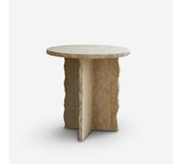 DIANXI Canapé Table Basse Table de Rangement Ronde en travertin for Salon, Petit Appartement, Meuble Loisirs, 48 x 53 cm