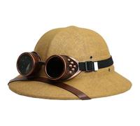 Dianzan Casque Colonial, Chapeau De L'armée De Guerre du Vietnam pour Hommes Femmes, Casque De Paille, Chapeau De Colonial, Casquette De Mineur De Jungle avec Lunettes Amovibles