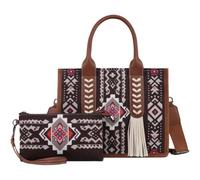 Dianzan Ensemble De Sacs À Bandoulière Ethniques Imprimés, Fourre-Tout À Main avec Décoration De Pompon Petit Porte-Monnaie, À Bandoulière pour Les Déplacements Quotidiens