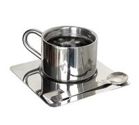 Dianzan Ensemble De Tasses À Café en Acier Inoxydable, Tasse À Café À Double Paroi De 175 avec Soucoupe, Cuillère, Poignée, Ensemble De Tasses À Café À Thé en Métal pour Maison Le Café