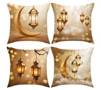 Dianzan Housse De Coussin Ramadan 4 Pièces, Taie d'oreiller Eid Mubarak, Housse De Coussin Décorative Eid-fitr, Décoration du Ramadan pour Fête À Maison