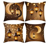 Dianzan Housse De Coussin Ramadan 4 Pièces, Taie d'oreiller Eid Mubarak, Housse De Coussin Décorative Eid-fitr, Décoration du Ramadan pour Fête À Maison