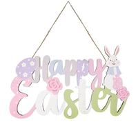 Dianzan Plaque Suspendue en Bois De Pâques, Signe Suspendu De Joyeuses Pâques, Couronne De Bienvenue De Lapin De Pâques, Pendentif De Porte De Fête De Lapin De Pâques