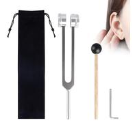 Diapason en alliage d'aluminium 128 Hz avec marteau en silicone et outil de réparation dans une pochette en velours souple offrant une réponse précise en fréquence
